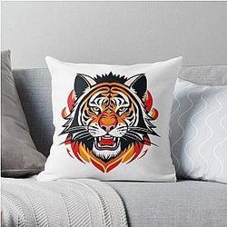 Tiger in Flames Design Throw Pillow RB0712