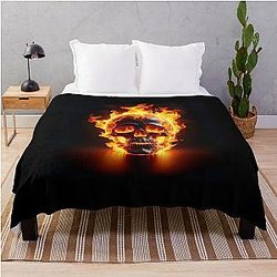 Skull in Flames Throw Blanket RB0712