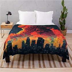 Dinosaur in a city in flames Throw Blanket RB0712