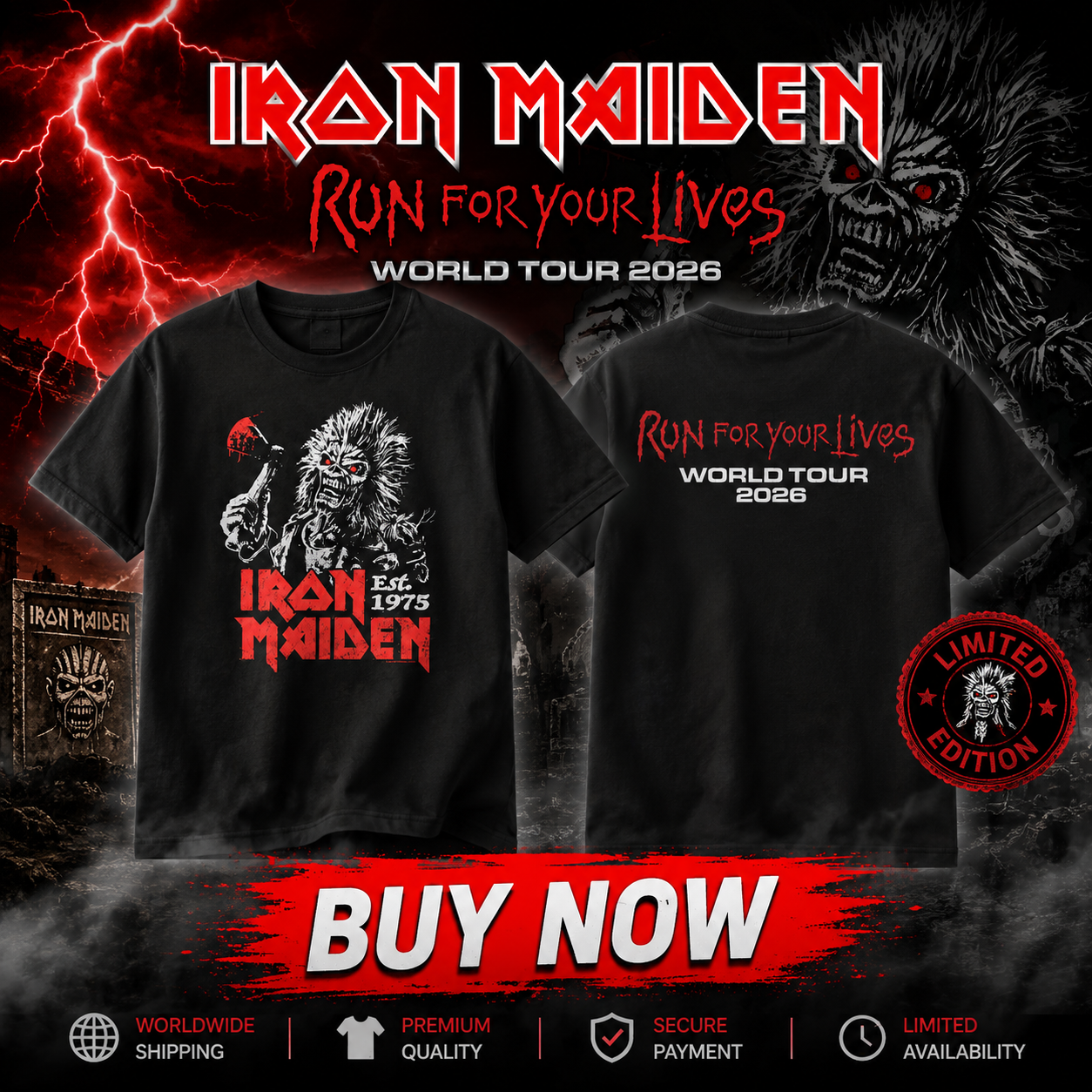 Run For Your Lives Vintage 2026 HTCT0107 Iron Maiden T-Shirt