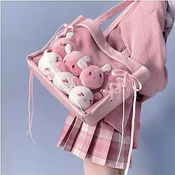Ita Shoulder Bag - Ribbons Canvas Soft Girls Lovely Shoulder Bag