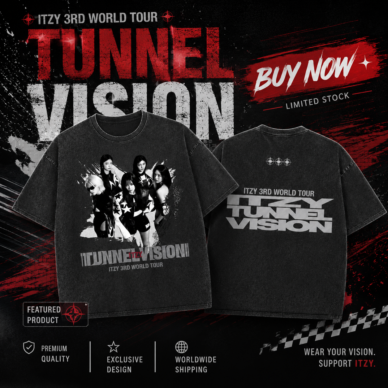 ITZY Tunnel Vision Front Pic HTCT0107 Itzy T-Shirts
