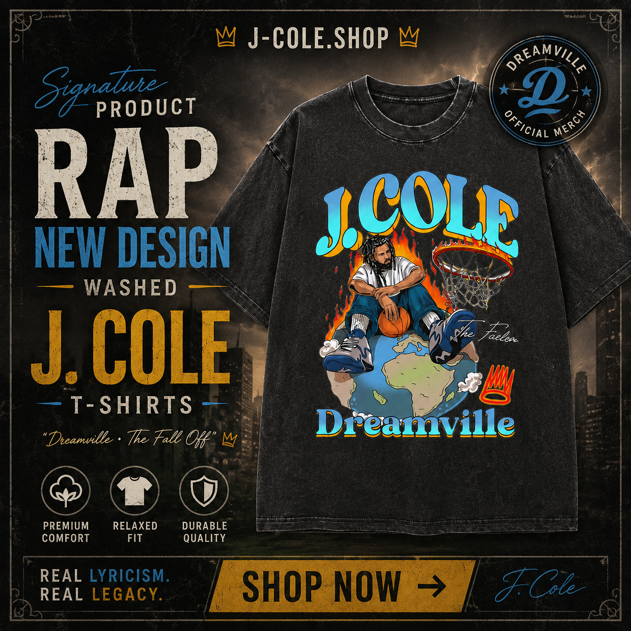 Rap New Design DTNK1506 Washed J. Cole T-Shirts