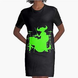 Jamiroquai Drums Silhouette Green Summer Vibe Graphic T-Shirt Dress