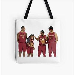Evan Mobley & Donovan Mitchell Darius Garland Jarrett Allen All Over Print Tote Bag