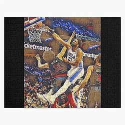 Joel Embiid posterizing Jarrett Allen