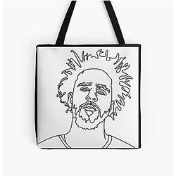J Cole Outline All Over Print Tote Bag