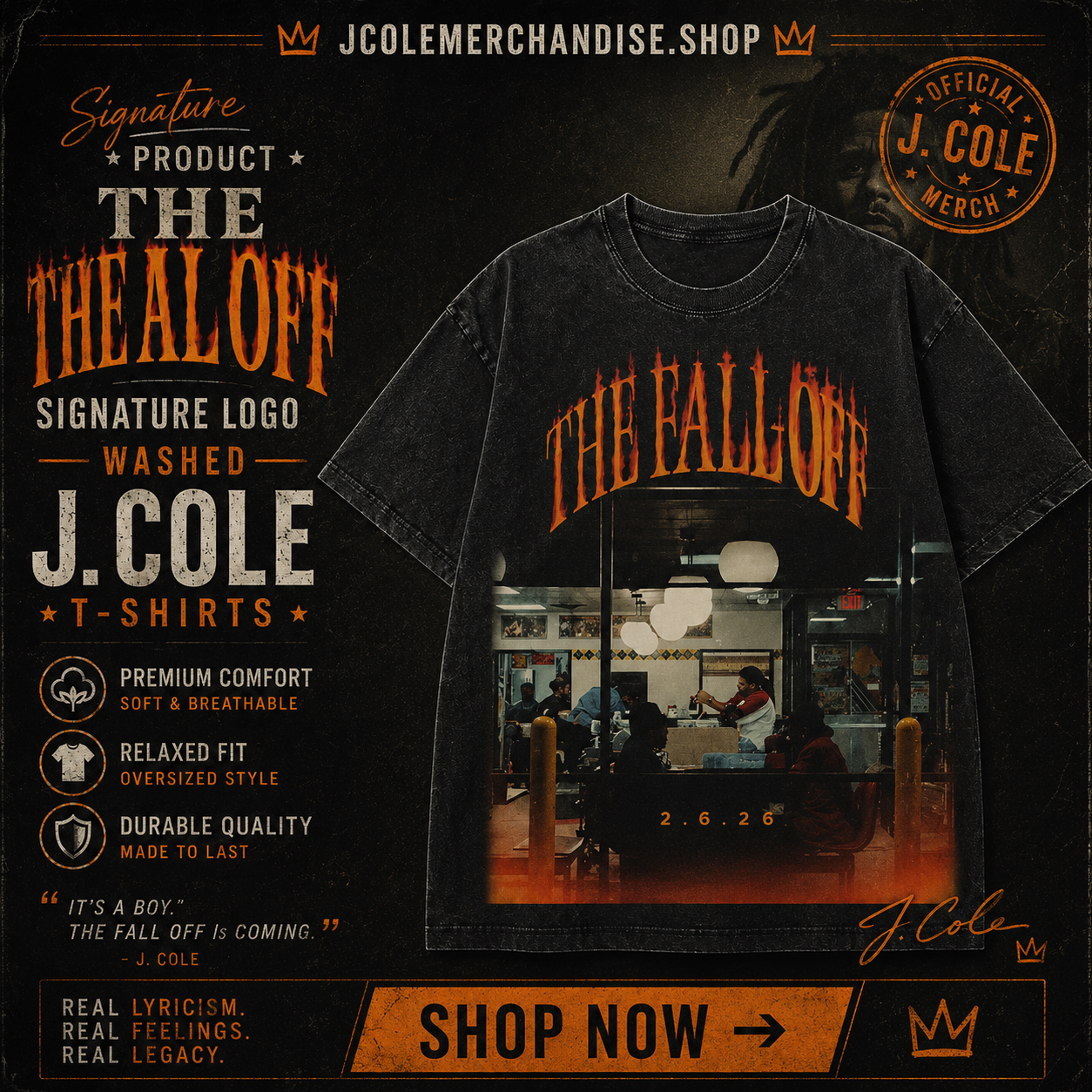 The Fall Off Signature Logo DTNK2807 Washed J Cole T-Shirts