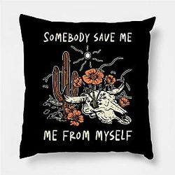 Jelly Roll Pillows - Somebody save me, me from myself Bull Skull Sky Cactus Flowers Poster TP2509