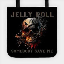 Jelly Roll Bags - Jelly Roll 'Somebody Save Me'' Skull Shirt Gray and Orange Letters Bag TP2509