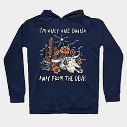 Jelly Roll Hoodies - I'm Only One Drink Away From The Devil Bull-Skull Graphic Feathers Hoodie TP2509