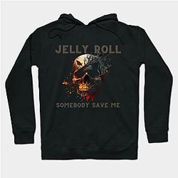 Jelly Roll Hoodies - Jelly Roll 'Somebody Save Me'' Skull Shirt Gray and Orange Letters Hoodie TP2509