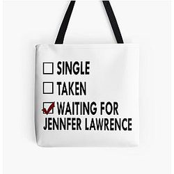 waiting for Jennifer Lawrence black and white tote bag