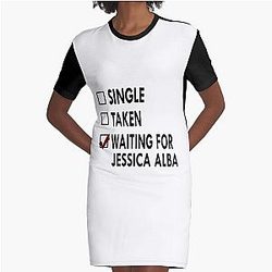 Waiting for Jessica Alba Graphic White T-Shirt Dress