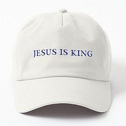 Jesus Is King Hoeden en caps - Jezus is Koning. Kanye West (blauw op geel) Dad Hat RB0309