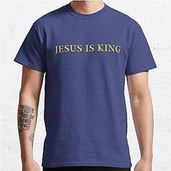 Jesus Is King T-Shirts - Jesus is King - Kanye West (Yellow on Blue) Classic T-Shirt RB0309
