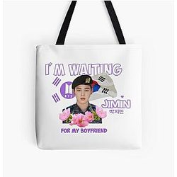 BTS JIMIN I'm Waiting for my boyfriend All over Tote Bag