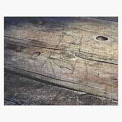 Weathered picnic table marked by decades of users Jigsaw Puzzle RB0301