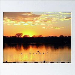 Sunset over Lake Hiawatha with Geese  Poster RB0301