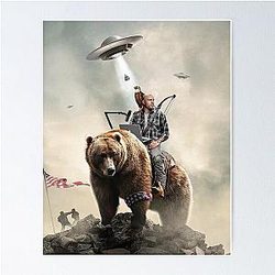 Joe Rogan Riding A Bear (+ Aliens) Poster