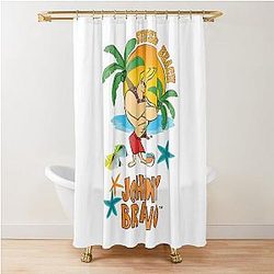 Johnny Bravo 6 Tropical themed concept style. White modern trendy cartoon character Poster style mode version Shower Curtain