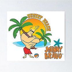 Johnny Bravo 2 Tropical themed concept style Colorful modern cartoon character All seamless repeatable extended pattern Poster
