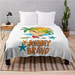 Johnny Bravo 6 Tropical themed concept style. White modern trendy cartoon character Poster style mode version Throw Blanket