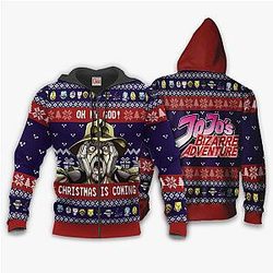 Joseph Joestar Ugly Christmas Zip Hoodie Oh My God JoJo's Anime VA11