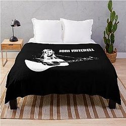 Joni Mitchell White Stencil Throw Blanket