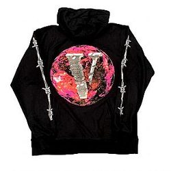 Juice Wrld Hoodies - Juice Wrld x Vlone Planet Barbed Wire Black Hoodie