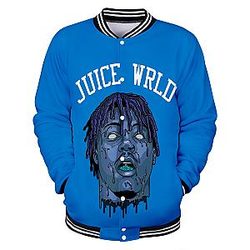 Juice Wrld Jacket - Men Baseball Uniform Harajuku 3D Print Casual Polyester Jackets