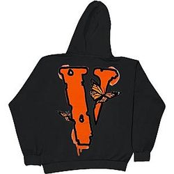 Juice Wrld Hoodies - Juice Wrld x Vlone Butterfly Black Color Graphic Hoodie