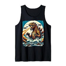 T-Rax Dinosaur Kaiju Monster Japanese Kanagawa Wave Japan Tank Top