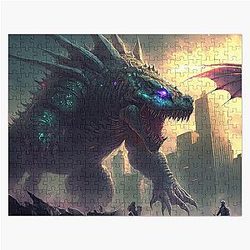 Kaiju Monster Battle In The City Giant Lizard Creature vs Fire Dragon Stomping Beast Jigsaw Puzzle
