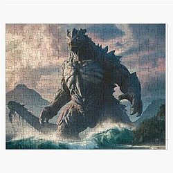 Colossal Kaiju titan looms over the ocean, creating waves Jigsaw Puzzle