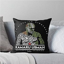 Kamaru Usman Calligraphy Portrait Original by Ammaart Throw Pillow