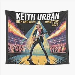 Keith Urban High Alive Tour 2025 - Colorful Live Concert Poster - Country Music Art Tapestry