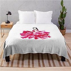 Kendall Jenner Ruffled Red Rose Dress Original Fashion Portrait Throw Blanket