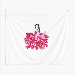 Kendall Jenner Ruffled Red Rose Dress - Original Fashion Portrait Tapestry