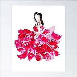 Kendall Jenner Ruffled Red Rose Dress Original Abstract Fashion Portrait Poster
