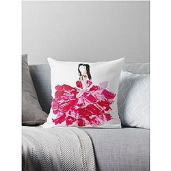 Kendall Jenner Ruffled Red Rose Dress Original Fashion Portrait Throw Pillow