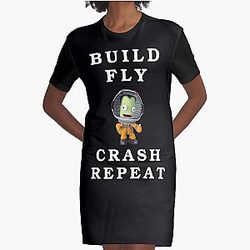 Build Fly Crash Repeat Kerbal Space Program Kids Cartoon Graphic T-Shirt Dress