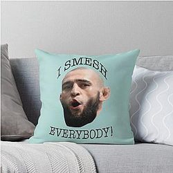 Khamzat Chimaev Smashes Everybody Funny UFC Fighter Throw Pillow