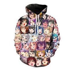 Ahegao Hoodie – Ahegao Multiple Faces 3D Printed Pullover Hoodie