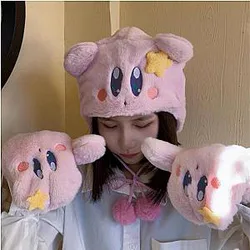 Kirby Cute Cartoon Warm Hat Gloves