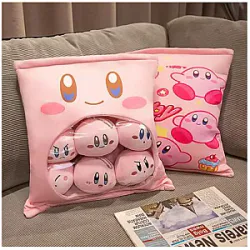 Cartoon Star Kirby Snack Bag Shape Pillow with 6 Pcs Small Kirby Plush
