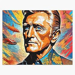 Colorful Digital Portrait Inspired by Kirk Douglas on Pop Art Background Jigsaw Puzzle