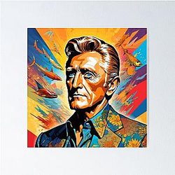 Colorful digital portrait inspired by Kirk Douglas on pop art background Poster is changed to: Colorful digital portrait inspired by Kirk Douglas on pop art background.