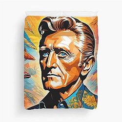 Colorful digital portrait inspired by Kirk Douglas on a pop art background Duvet Cover