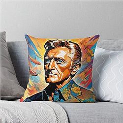 Colorful digital portrait inspired by Kirk Douglas on pop art background throw pillow